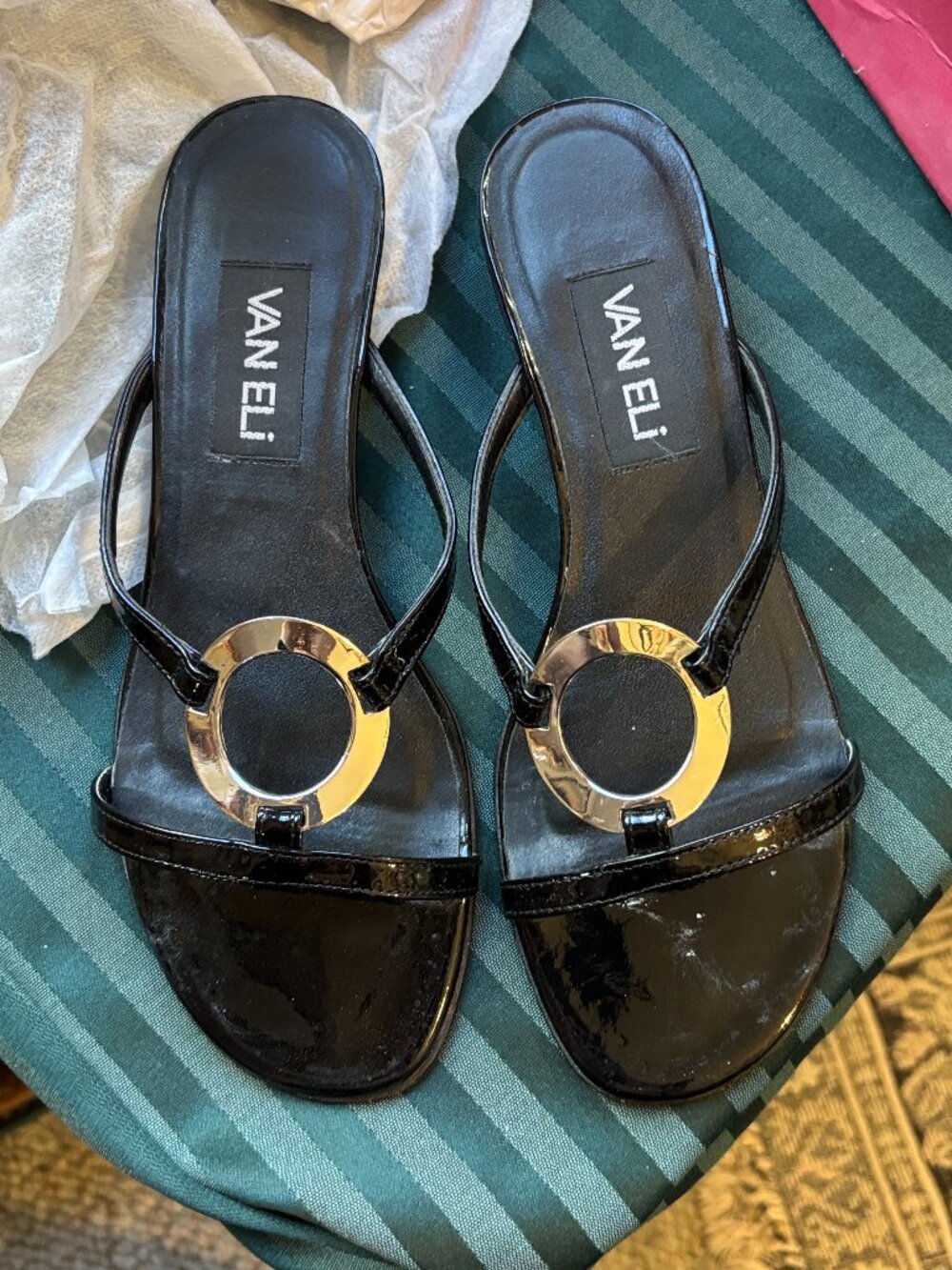 Vintage VANELi Branwen Black Patent Sandal w/ Crystal Heel size 7.5